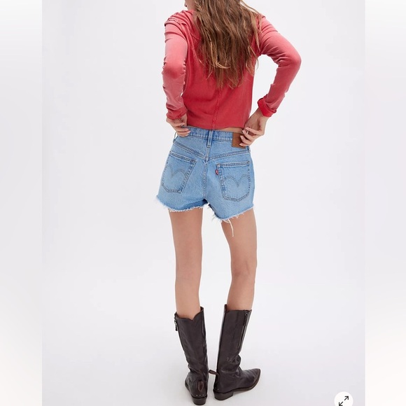 levi's 501 western cowboy high rise button fly raw hem denim blue jean shorts 28 - Picture 2 of 16